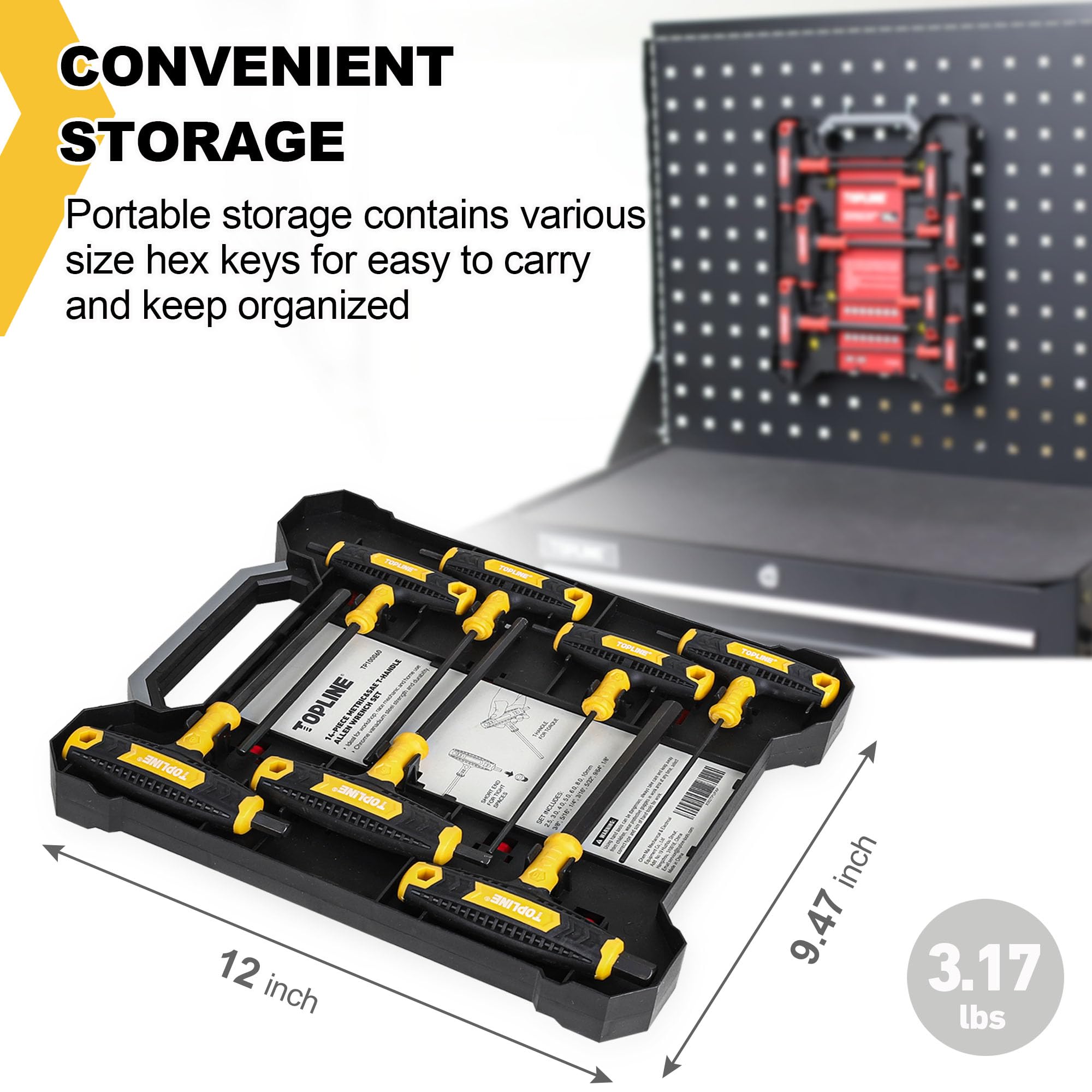 Topline 14-Piece Allen Wrench Set, Metric&SAE T-Handle, Long Arm Hex Key Set with Storage Box, Portable Allen Key Set for Basic Home Repair and Mechanical Maintenance