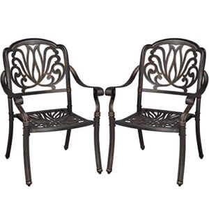 yaheetech cast aluminum dining chairs set of 2, stackable patio dining chairs patio furniture for garden deck antique, bronze