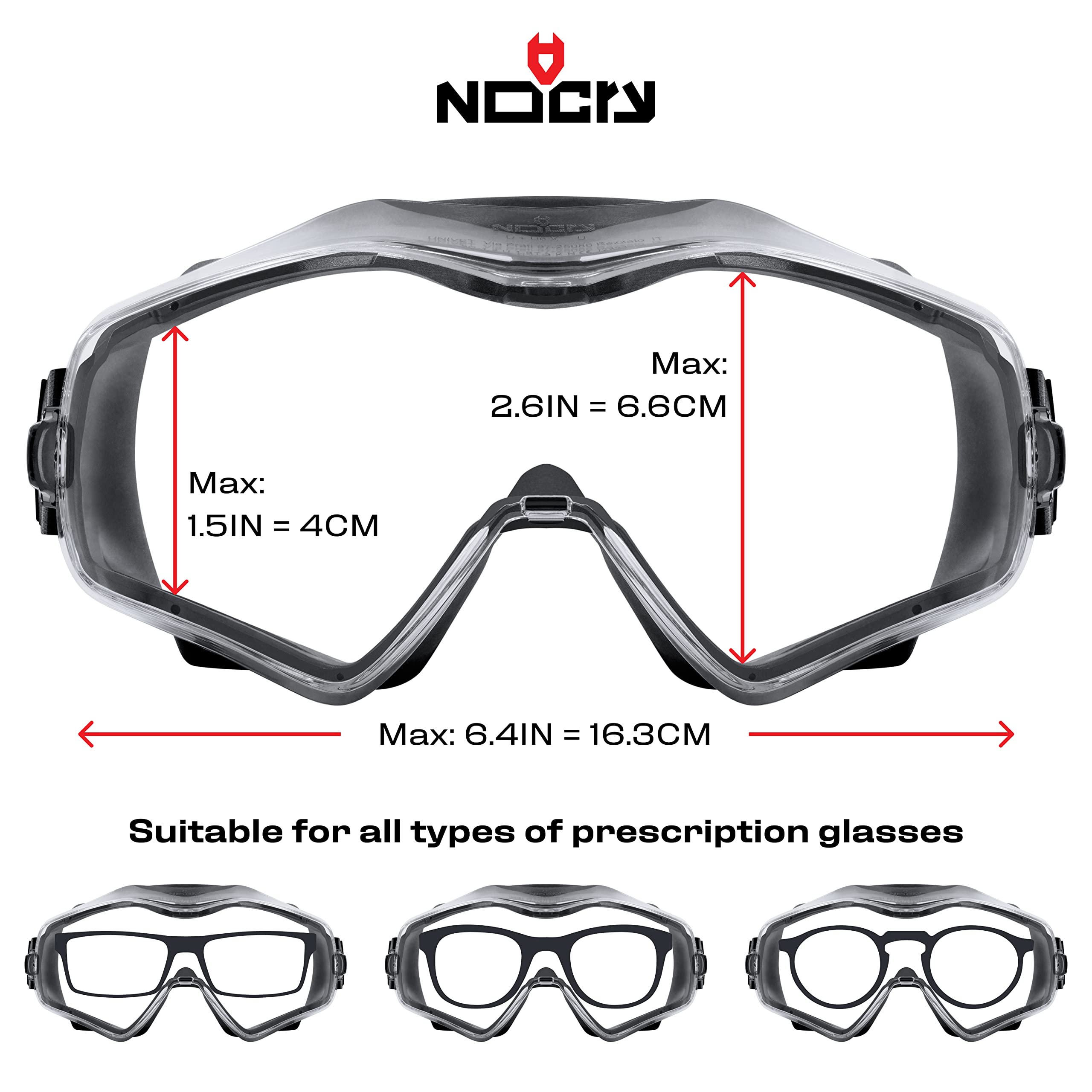 NoCry Safety Goggles Over Glasses for Men and Women; Anti Fog Scratch Resistant Men; Vented Lab with Extreme Impact Resistance; ANSI Z87.1 Certified