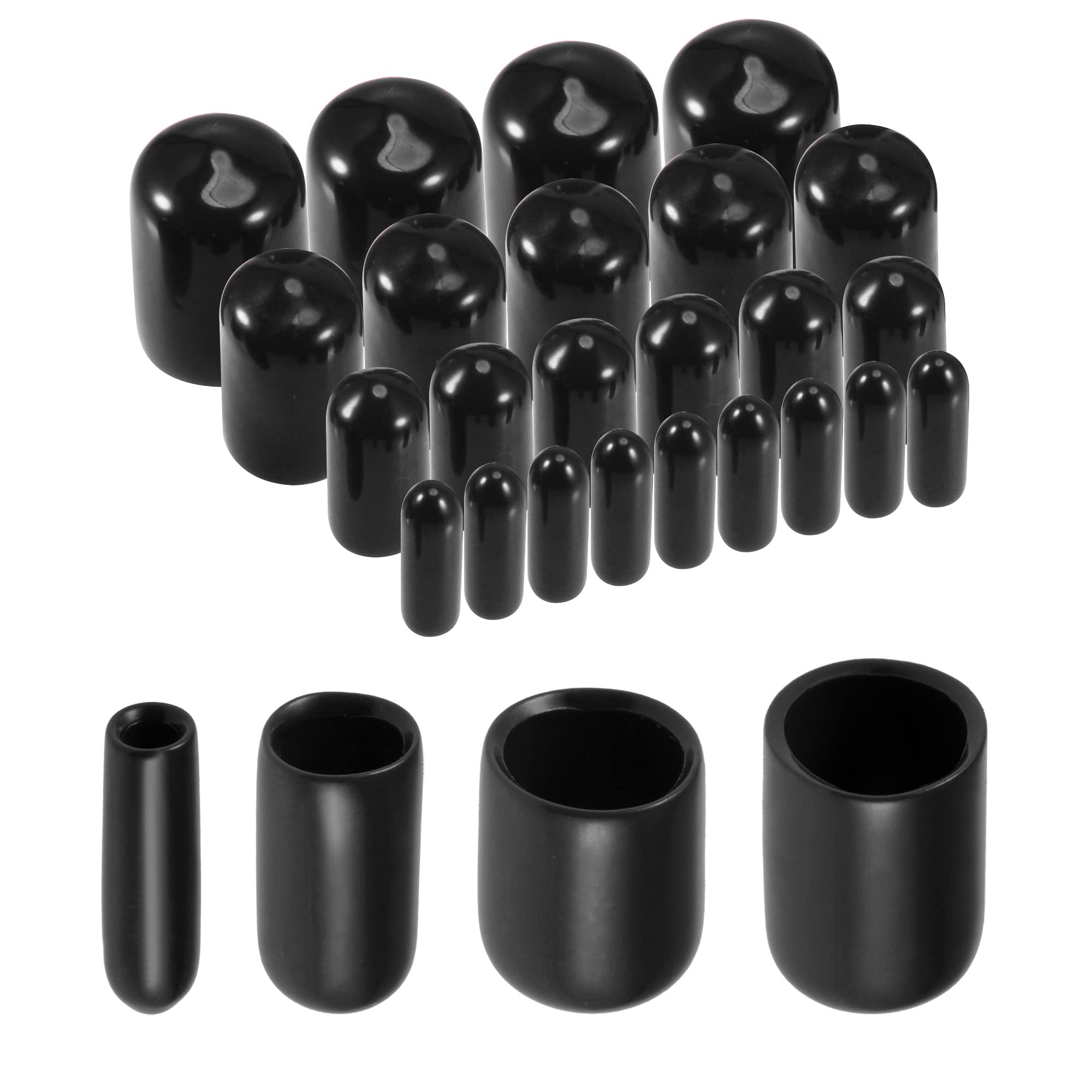 uxcell 40pcs Round Rubber End Caps 1/8" 1/4" 3/8" 1/2" Black Vinyl Cover Screw Thread Protectors Assortment Kit(3mm 6mm 9mm 12mm)