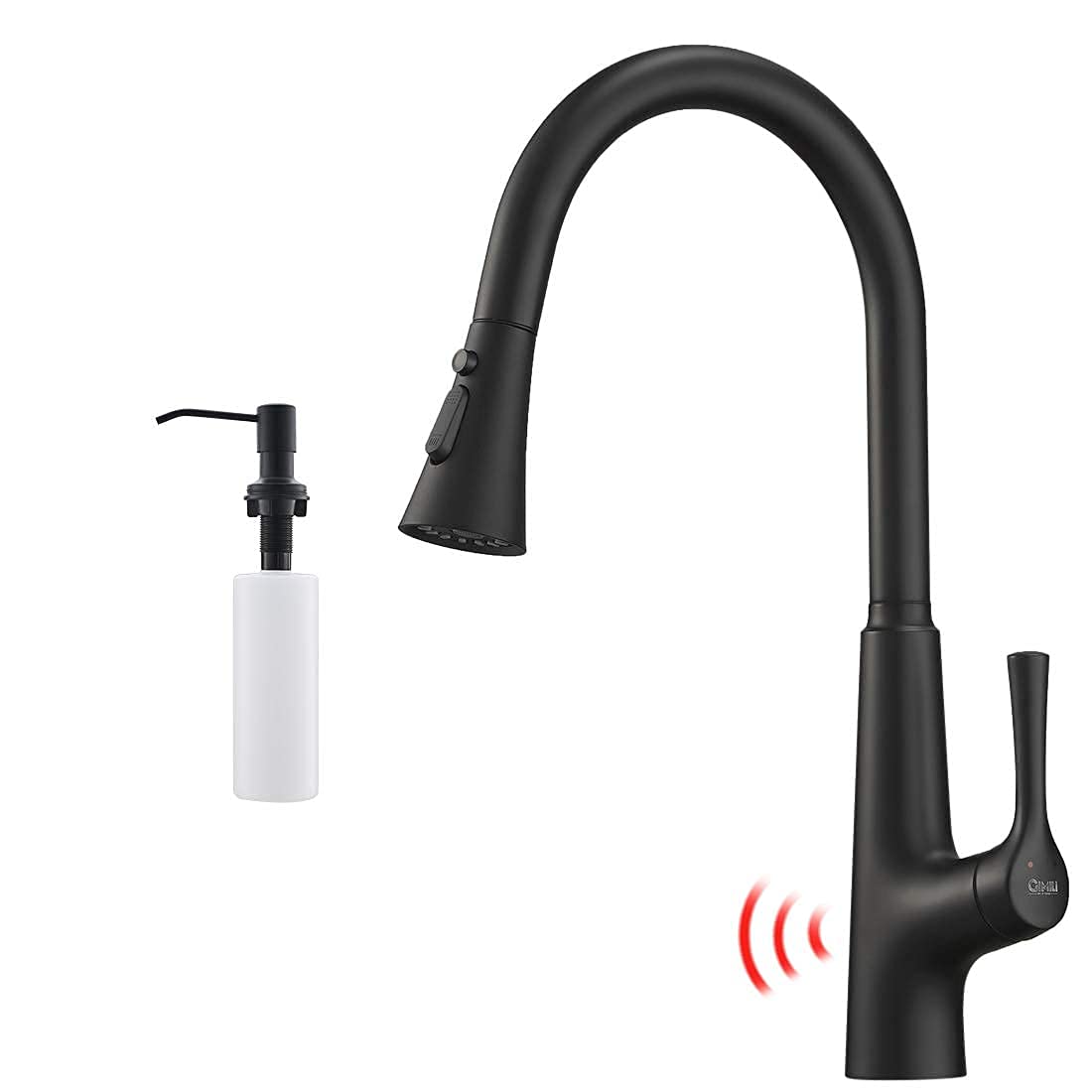 GIMILI Motion Sensor Activated Hands-Free Kitchen Sink Faucet with Soap Dispenser,Matte Black