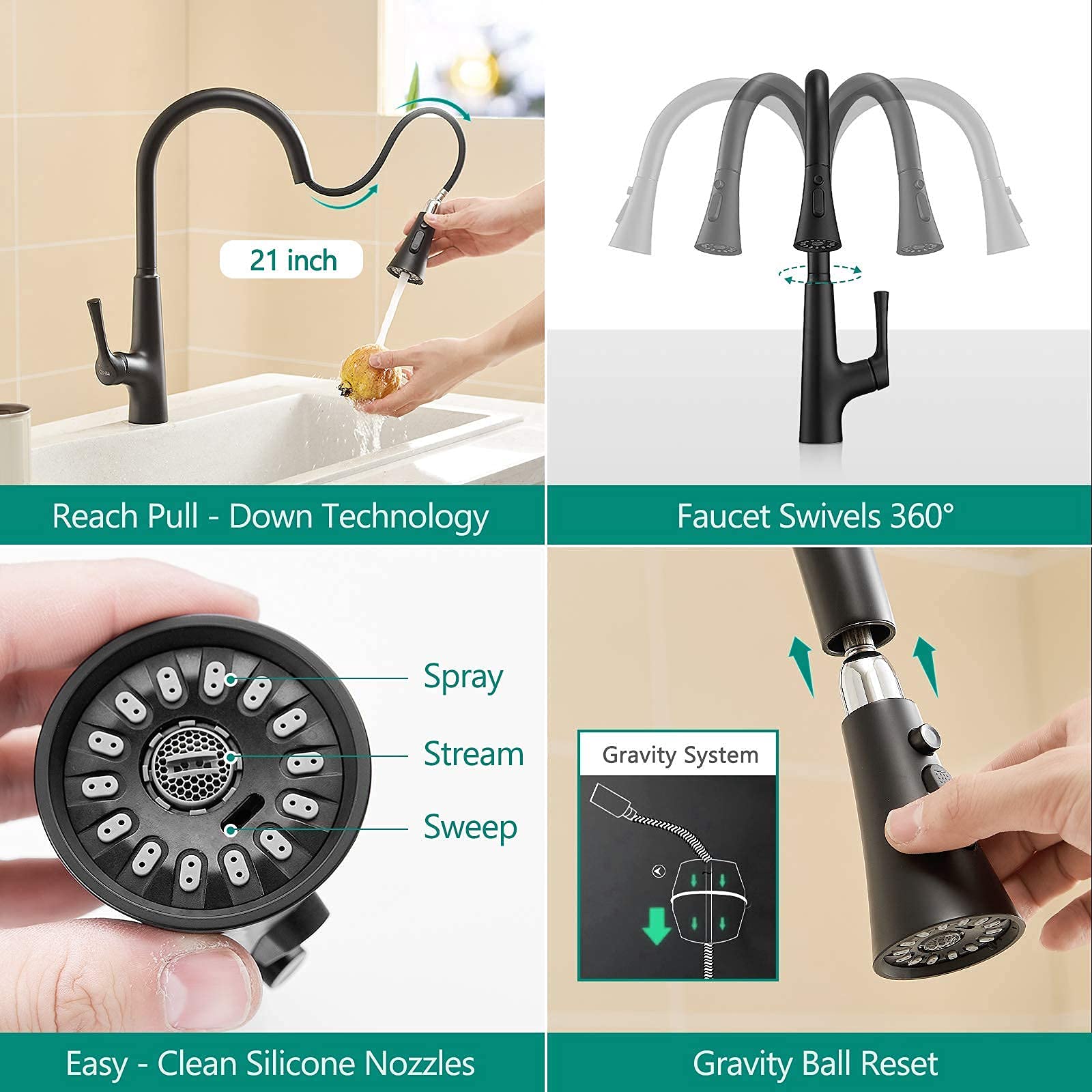 GIMILI Motion Sensor Activated Hands-Free Kitchen Sink Faucet with Soap Dispenser,Matte Black