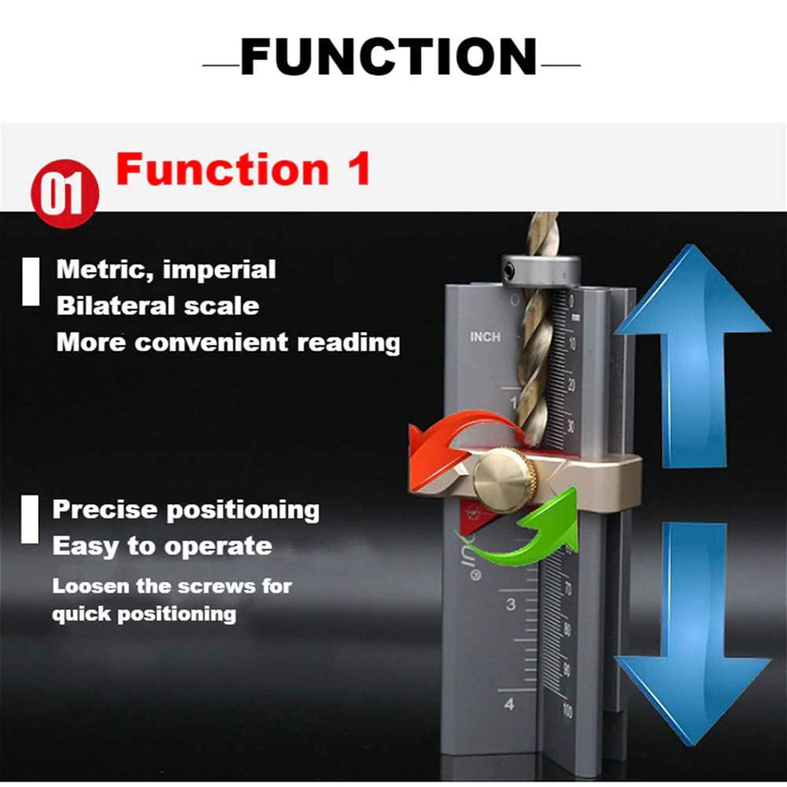 3 in 1 Multifunction Measuring Gauge Drill Depth Gauge Drill Stop Measure and Drill Point Angle Gauge Grinding Gage and Table Saw Height Gauge Woodworking Tool