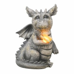 teresa's collections dragon decor garden statues & sculpture with solar powered lights, baby dragon outdoor statues figurines garden gifts for patio lawn yard decoration, 9.1 inch