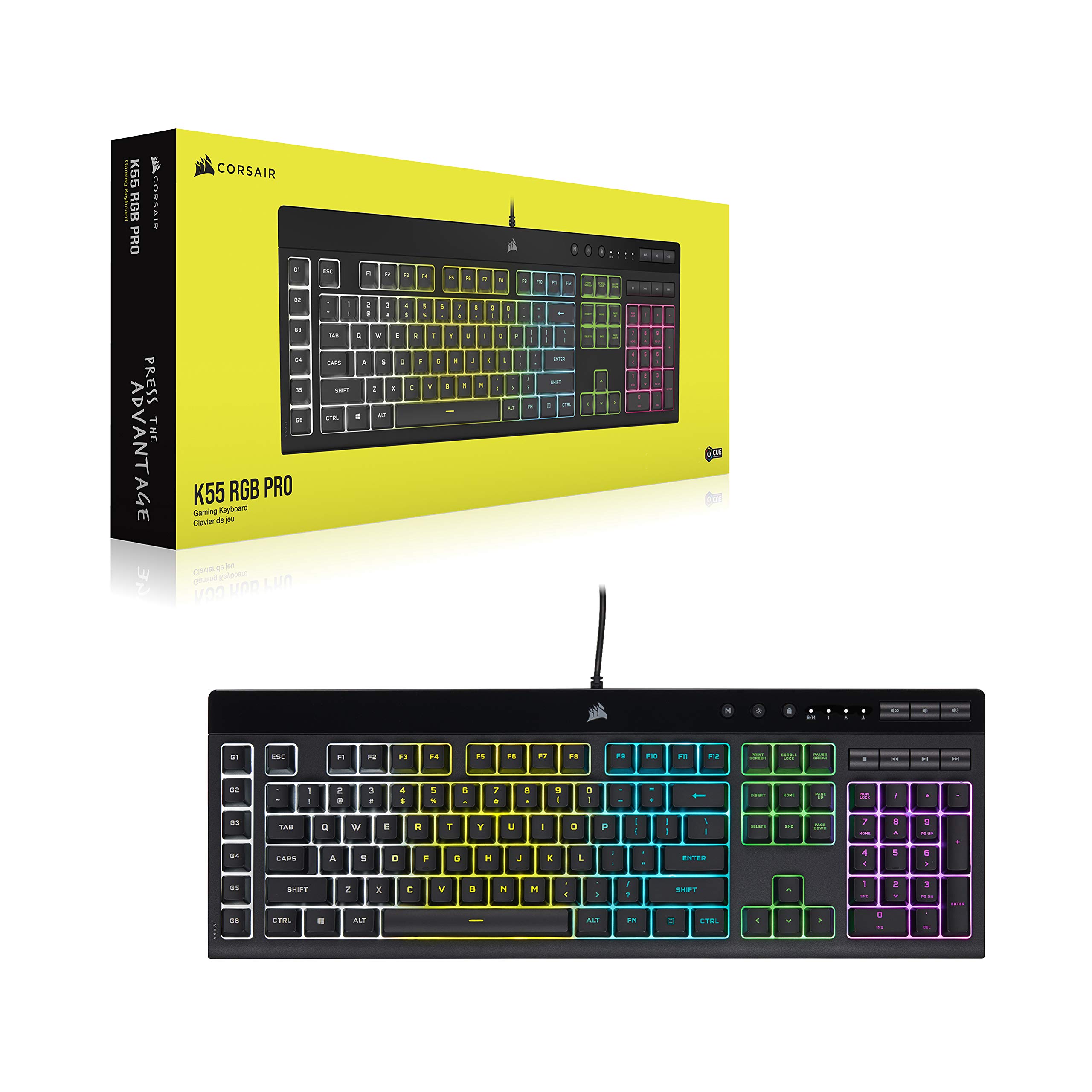 CORSAIR K55 RGB PRO-Dynamic RGB Backlighting - Six Macro Keys with Elgato Stream Deck Software Integration-IP42 Dust and Spill Resistant-Detachable Palm Rest-Dedicated Media and Volume Keys, Black