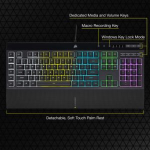 CORSAIR K55 RGB PRO-Dynamic RGB Backlighting - Six Macro Keys with Elgato Stream Deck Software Integration-IP42 Dust and Spill Resistant-Detachable Palm Rest-Dedicated Media and Volume Keys, Black