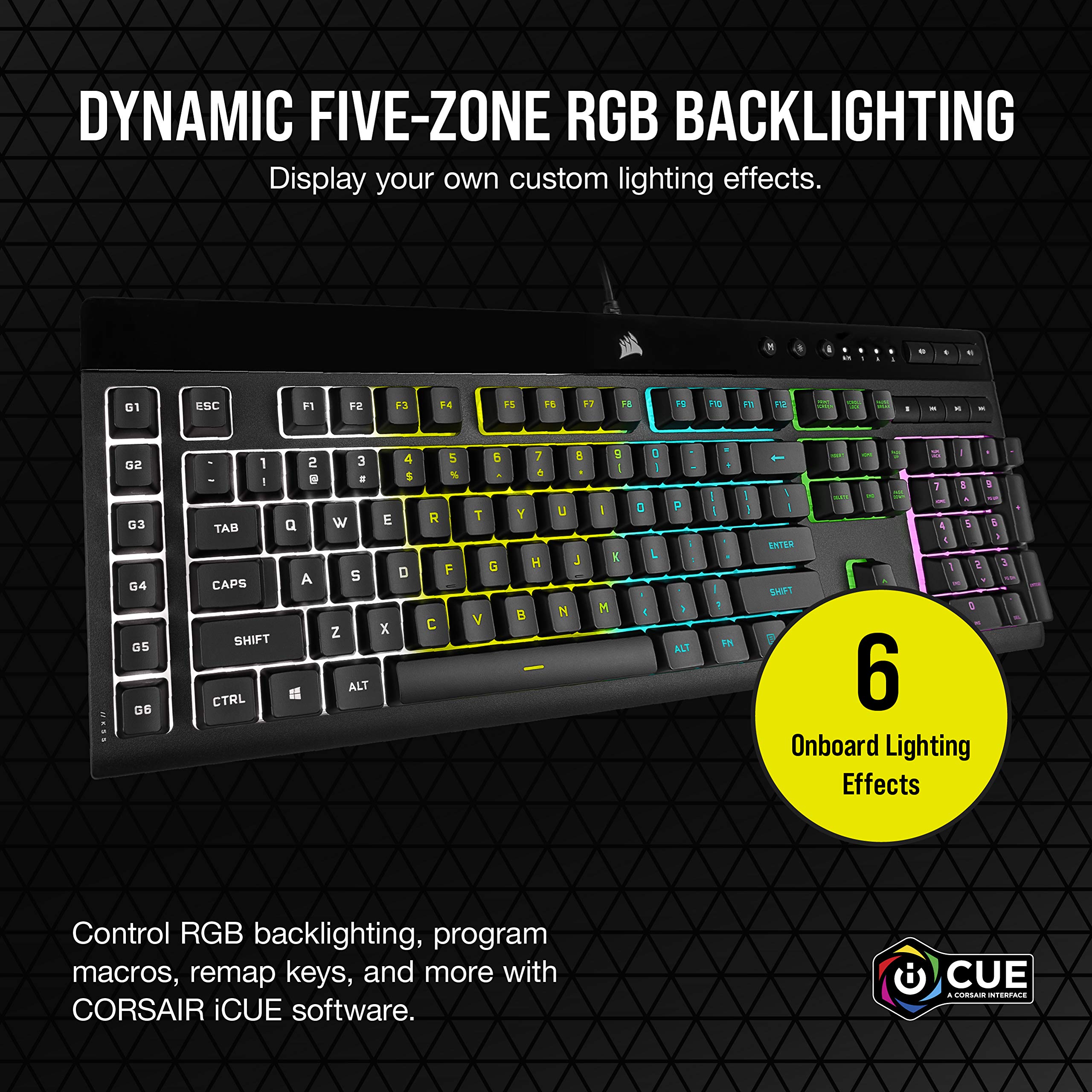 CORSAIR K55 RGB PRO-Dynamic RGB Backlighting - Six Macro Keys with Elgato Stream Deck Software Integration-IP42 Dust and Spill Resistant-Detachable Palm Rest-Dedicated Media and Volume Keys, Black