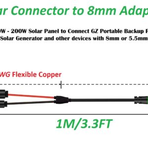 PolyEnergy Solar Connector to 8mmDC Power Plug with DC 5.5x2.1mm Converter Cable 100W 200W Solar Panel Portable Solar Panel for Solar Generator Portable Power Station 12AWG Flexible and Heavy Gauge