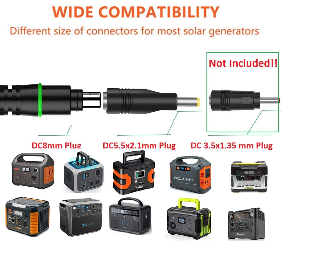 PolyEnergy Solar Connector to 8mmDC Power Plug with DC 5.5x2.1mm Converter Cable 100W 200W Solar Panel Portable Solar Panel for Solar Generator Portable Power Station 12AWG Flexible and Heavy Gauge