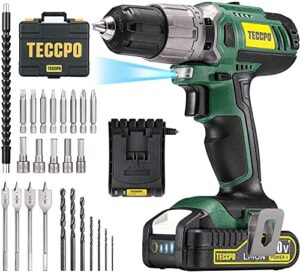 teccpo cordless drill set, 63pcs power drill set, drill with 310 in-lbs, 2-speed, 21+1 torque setting, 2.0ah battery & fast charger, tool kit with drill, drill kit tool set for general household