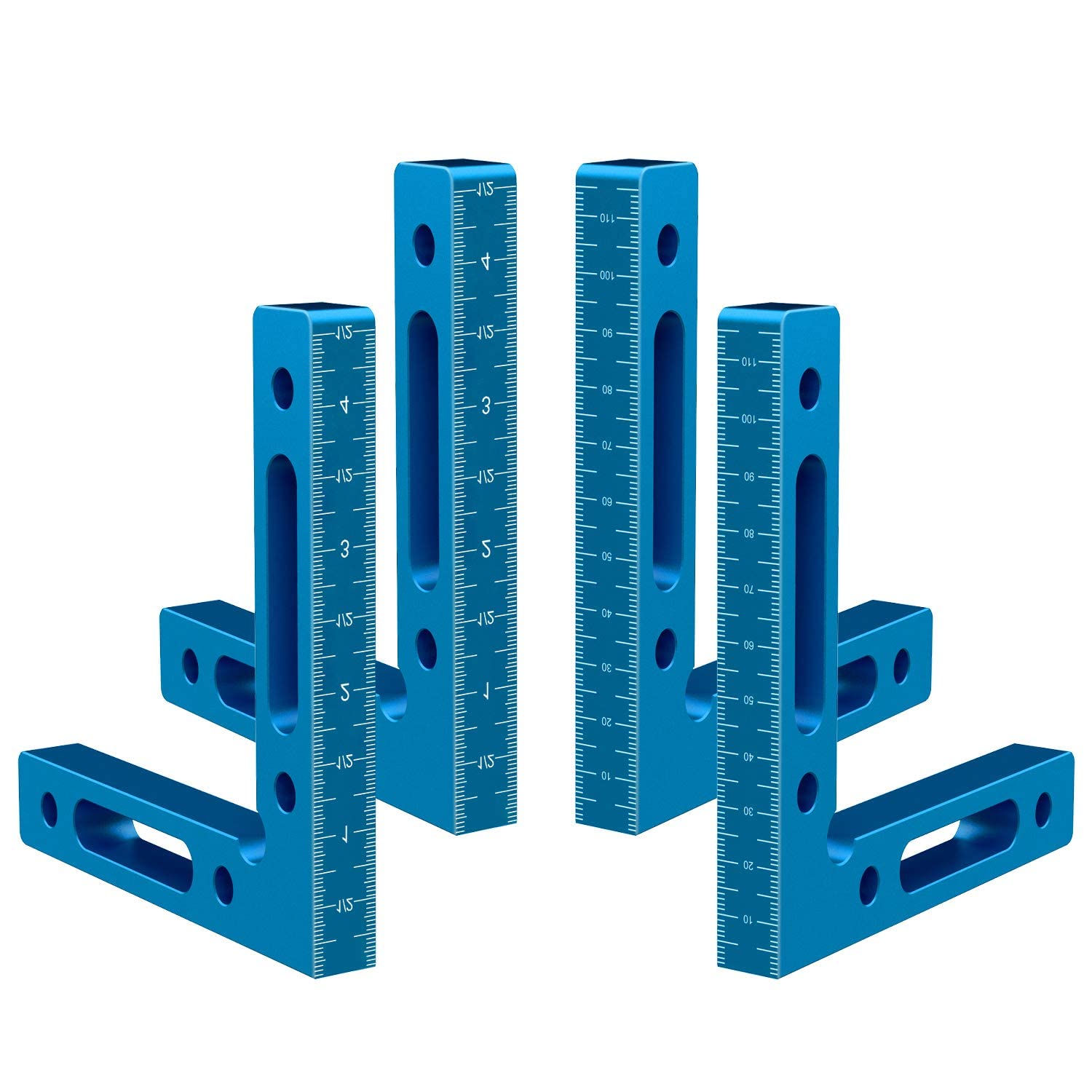 4PCS 90 Degree Aluminium Alloy Positioning Squares, 4.7" x 4.7" Right Angle Clamps Woodworking Carpenter Tool, Corner Clamping Square for Picture Frames Squares Assemble Cabinets Drawers, Blue