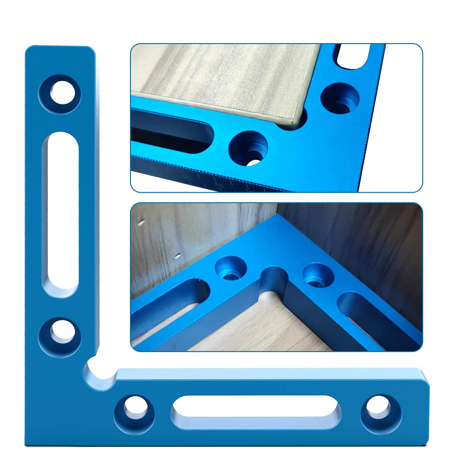 4PCS 90 Degree Aluminium Alloy Positioning Squares, 4.7" x 4.7" Right Angle Clamps Woodworking Carpenter Tool, Corner Clamping Square for Picture Frames Squares Assemble Cabinets Drawers, Blue