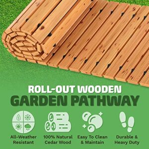 Zyppio Roll-Out Garden Pathway, 8’ Long, Straight, Weather-Resistant Walkway for Outdoor Patios, Gardens, Beach Boardwalks, and Wedding Party Events, Natural Cedar Hardwood