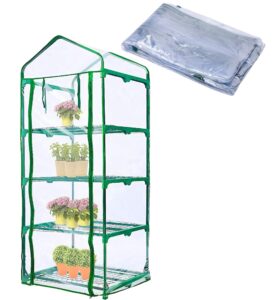 4 tier roll-up zipper door greenhouse replacement cover-27 x 19 x 63 inch clear pvc plant greenhouse cover for gardening plants cold frost protection wind rain proof (frame not include)