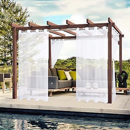 BONZER White Outdoor Sheer Curtains for Patio Waterproof - 2 Panels Grommet Indoor Voile Sheer Curtain for Living Room, Bedroom, Porch, Pergola, Cabana,54 x 84 inch, White