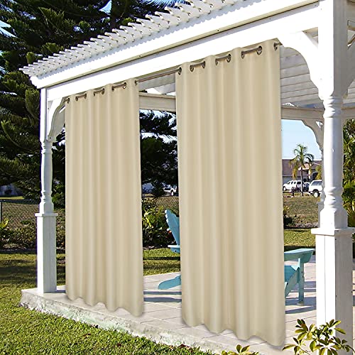 BONZER Waterproof Outdoor Curtains for Patio, Premium Thick Privacy Weatherproof Grommet Outside Curtains for Porch, Pergola, Cabana, 1 Panel, 54W x 84L inch, Cream