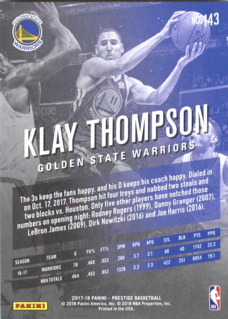2017-18 Panini Prestige #143 Klay Thompson NM-MT Golden State Warriors Basketball