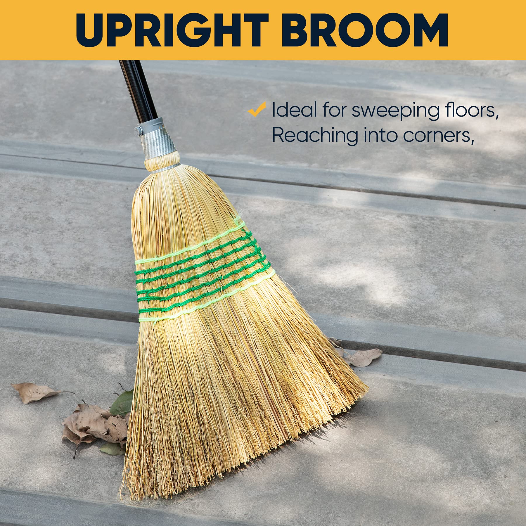 Yocada Heavy-Duty Broom Corn Broom Outdoor Commercial Indoor Perfect for Courtyard Garage Lobby Mall Market Floor Home Office Leaves Stone Dust Rubbish 59.8"