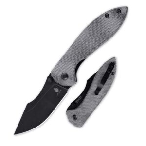 kizer folding knife, black n690 steel blade with thumb-stud, micarta handle with pocket clip, v4548n1