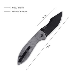Kizer Folding Knife, Black N690 Steel Blade with Thumb-Stud, Micarta Handle with Pocket Clip, V4548N1