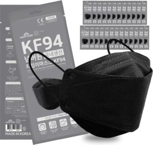 happyday , 25 packs, made in korea premium kf94 micro dust protection individually packaged black face mask large
