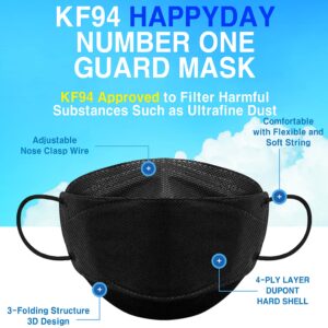 HAPPYDAY , 25 Packs, Made in KOREA Premium KF94 Micro Dust Protection Individually Packaged Black Face Mask Large