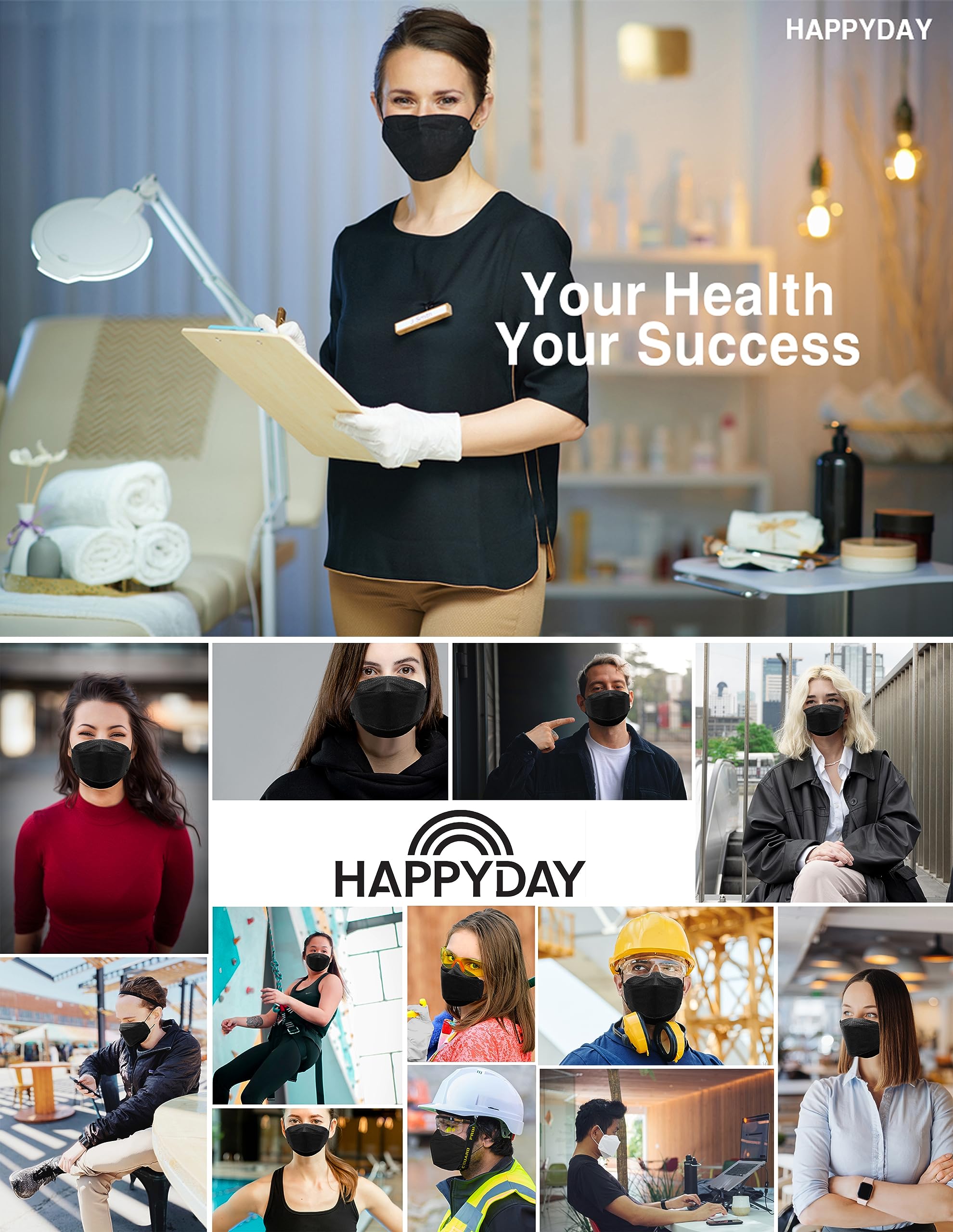 HAPPYDAY , 25 Packs, Made in KOREA Premium KF94 Micro Dust Protection Individually Packaged Black Face Mask Large