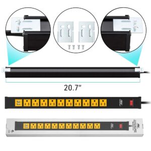 CRST 10-Outlet Heavy Duty Power Strip Surge Protector Metal Power Bar with 2 USB with Long Cord