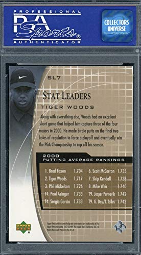 Tiger Woods 2001 Upper Deck Stat Leaders Golf Card #SL7 Graded PSA 9 MINT