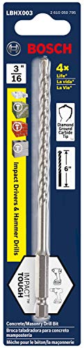 Bosch 3/16 In. X 6 In. Hex Shank Hammer Drill Masonry Bit LBHX003