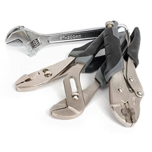Amazon Basics 4-piece Plier and Wrench Set with 7-Inch Locking Plier, 8-Inch Slip-joint Plier, 8-Inch Groove Joint Plier, and 8-Inch Adjustable Wrench