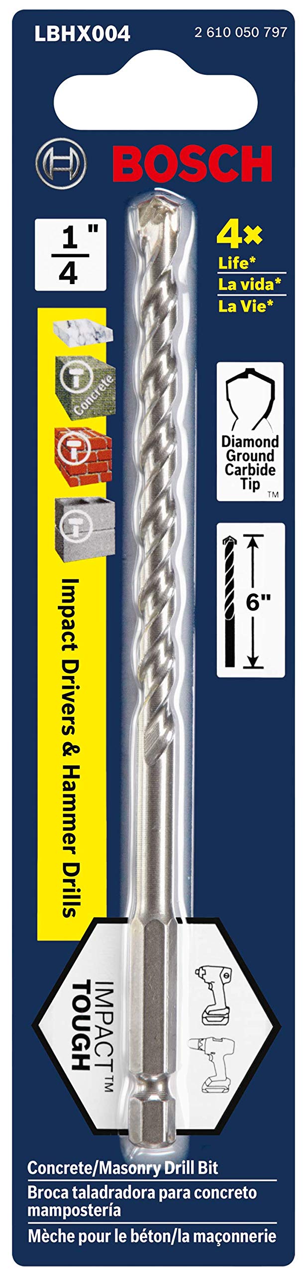 Bosch 1/4 In. X 6 In. Hex Shank Hammer Drill Masonry Bit LBHX004