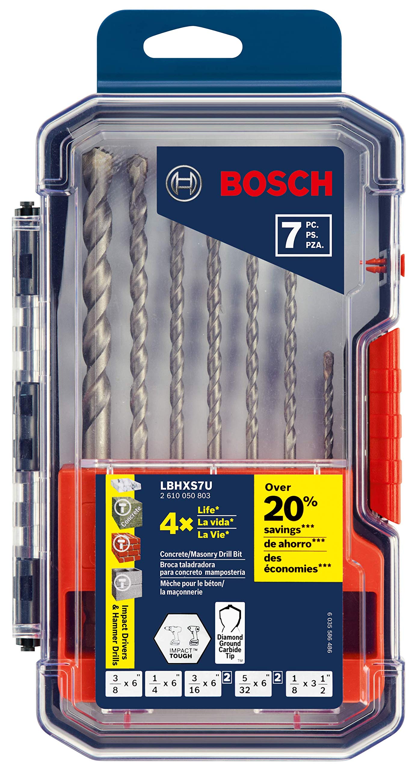 Bosch 7 pc. Hex Shank Hammer Drill Masonry Bit Set LBHXS7U
