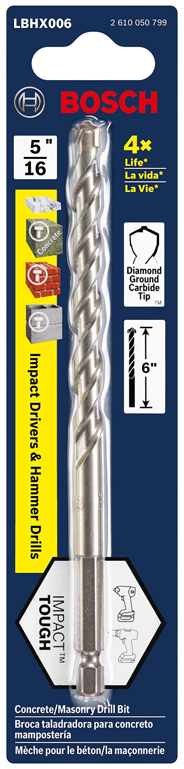 Bosch 5/16 In. X 6 In. Round Hammer Drill Bit LBHX006