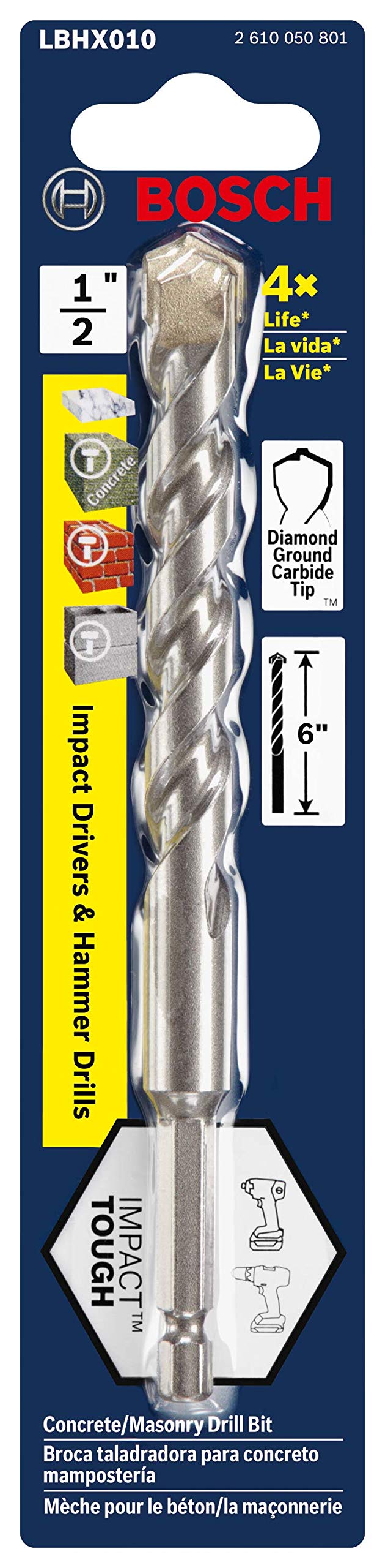 Bosch 1/2 In. X 6 In. Hex Shank Hammer Drill Masonry Bit LBHX010