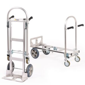 haulpro junior heavy duty convertible hand truck with double grip handles - aluminum dolly cart for moving - 1,000 lb capacity - converts from hand truck to platform push cart - 52" l x 41" w x 44" h
