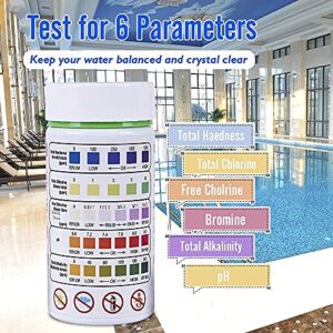 SuperCheck 5-in-1 Test Strips for Testing Chemicals Content in Pool and Spa, 6 Parameters, 100 Count, Swimming Water Test Kits for Hardness, Chlorine, Bromine, pH and Alkalinity, Pool Water Tester