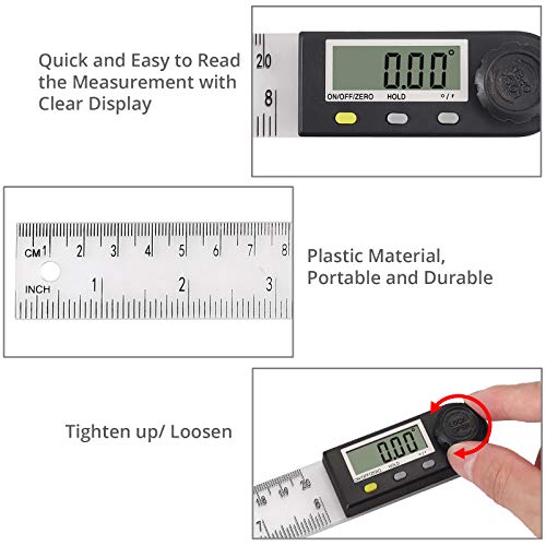 COLFULINE Digital Level Protractor 8 Inch, Angle Finder 360° Measuring Range,Plastic Angle Finder Ruler LCD Display for Woodworking, Construction, Repairing