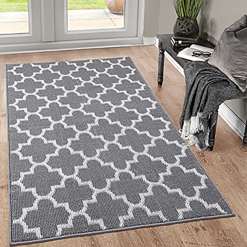 Indoor Doormat 36"x 59", Absorbent Front Back Door Mat Floor Mats, Rubber Backing Non Slip Door Mats Inside Entrance Door Runner Rug Mud Dirt Trapper, Machine Washable Low Profile-Grey Lantern