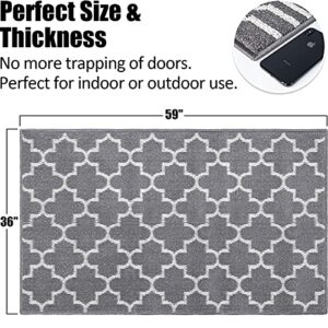 Indoor Doormat 36"x 59", Absorbent Front Back Door Mat Floor Mats, Rubber Backing Non Slip Door Mats Inside Entrance Door Runner Rug Mud Dirt Trapper, Machine Washable Low Profile-Grey Lantern