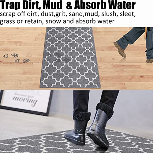 Indoor Doormat 36"x 59", Absorbent Front Back Door Mat Floor Mats, Rubber Backing Non Slip Door Mats Inside Entrance Door Runner Rug Mud Dirt Trapper, Machine Washable Low Profile-Grey Lantern