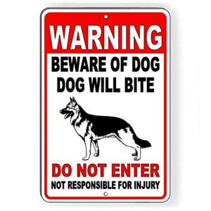 warning beware of dog will bite do not enter german shepherd metal sign