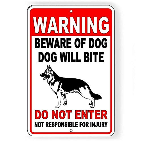 Warning Beware of Dog Will Bite Do Not Enter German Shepherd Metal Sign