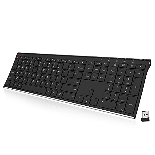 ALLIFE 2.4G Wireless Keyboard Stainless Steel Ultra Slim Full Size Keyboard with Numeric Keypad for Computer/Desktop/PC/Laptop/Surface/Smart TV and Windows 10/8/ 7 Built in Rechargeable Battery