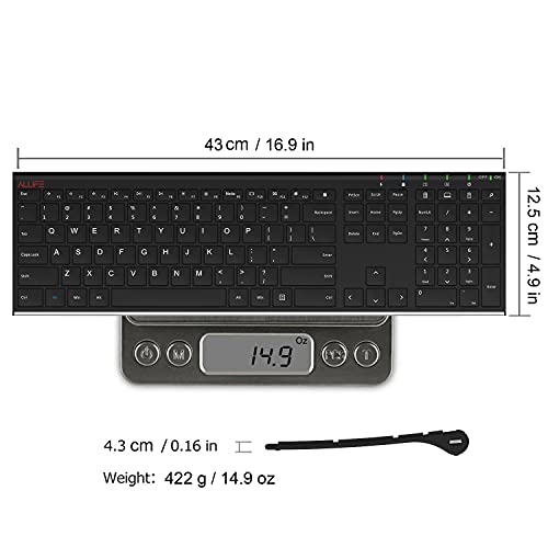 ALLIFE 2.4G Wireless Keyboard Stainless Steel Ultra Slim Full Size Keyboard with Numeric Keypad for Computer/Desktop/PC/Laptop/Surface/Smart TV and Windows 10/8/ 7 Built in Rechargeable Battery