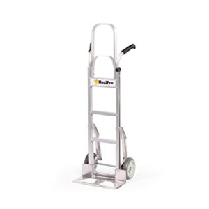 haulpro heavy duty hand truck - aluminum dolly cart for moving - 500 pound capacity - 8" rubber wheels - 54" h x 18.5" w with 17.5 x 9 nose plate