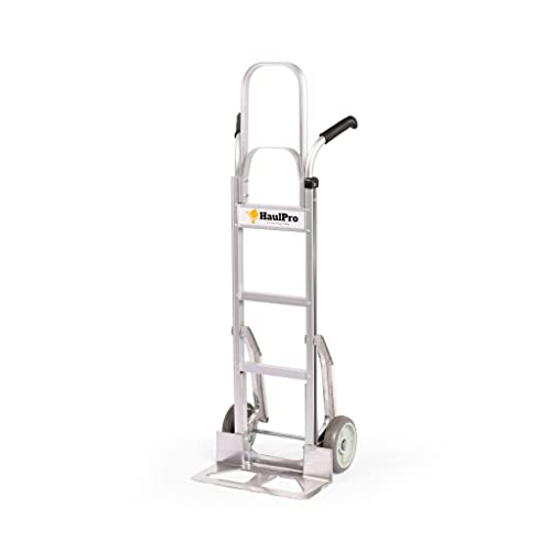 HaulPro Heavy Duty Hand Truck - Aluminum Dolly Cart for Moving - 500 Pound Capacity - 8" Rubber Wheels - 54" H x 18.5" W with 17.5 x 9 Nose Plate