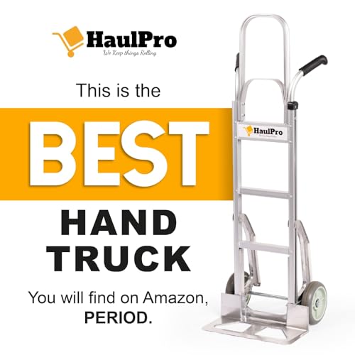 HaulPro Heavy Duty Hand Truck - Aluminum Dolly Cart for Moving - 500 Pound Capacity - 8" Rubber Wheels - 54" H x 18.5" W with 17.5 x 9 Nose Plate