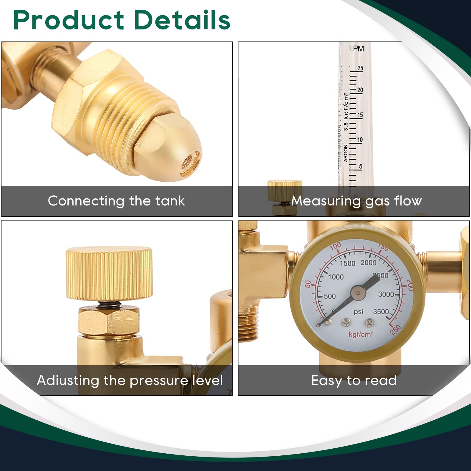 ATPEAM Argon Gas Regulator Flowmeter 0-25lpm CGA-580 for TIG Welder Machine Full Copper Gas Values Welding Accessory for Tig Welding machine