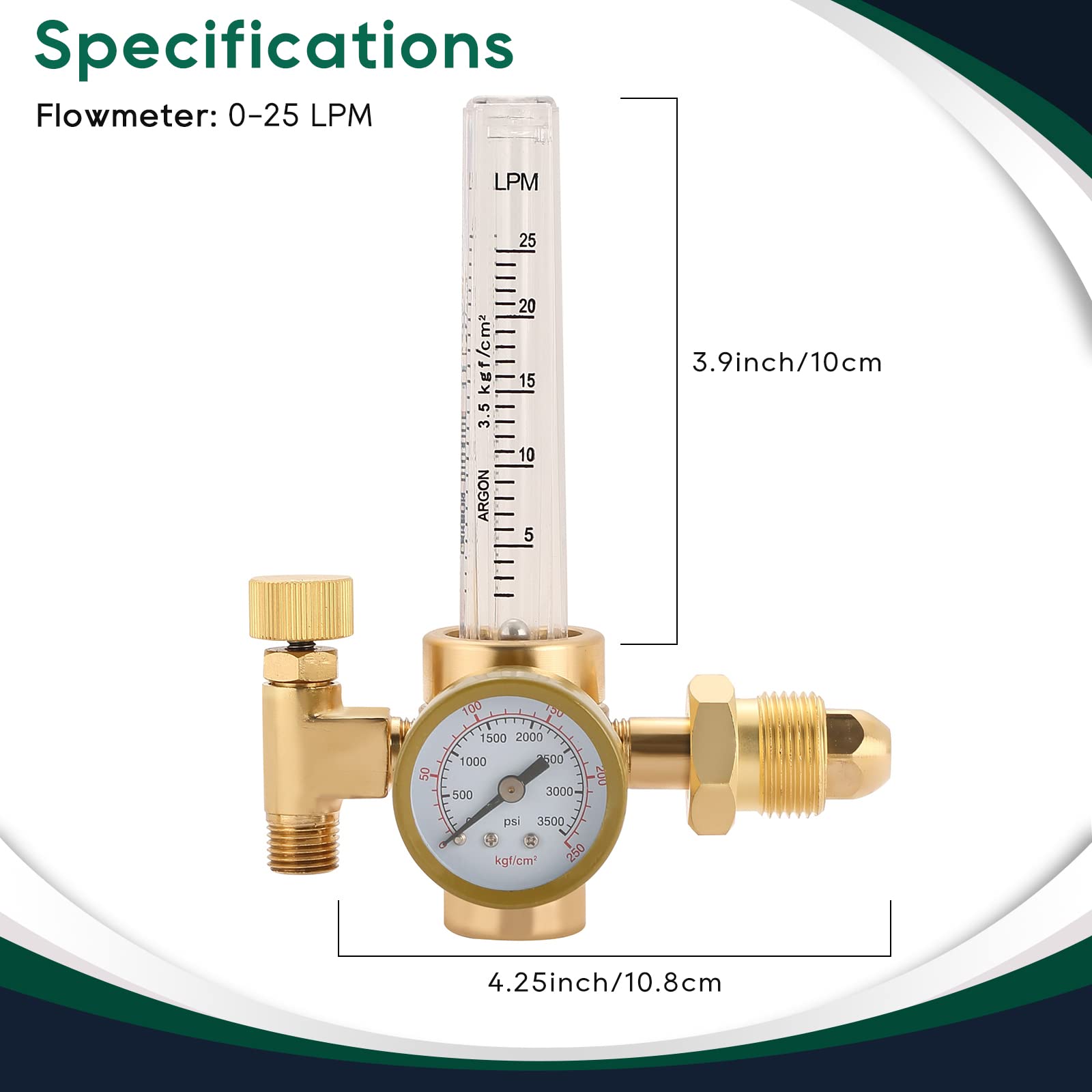 ATPEAM Argon Gas Regulator Flowmeter 0-25lpm CGA-580 for TIG Welder Machine Full Copper Gas Values Welding Accessory for Tig Welding machine